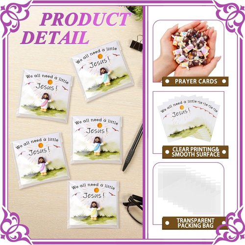 Little Jesus Figurines by [Brand Name] - 50 Mini Prayer Figurines with Cards & Bags for Easter Party Favors