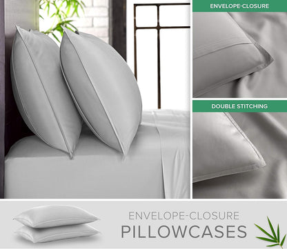Pure Bamboo Full Bed Sheet Set - 100% Organic Viscose, Luxuriously Soft & Cooling | Silver Pearl, 2-Year Quality Promise