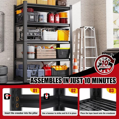 **Regine Switzerland Heavy Duty Garage Shelving | Adjustable 5-Tier Metal Storage Unit - 3000 lbs Capacity (71"x46"x18")**
