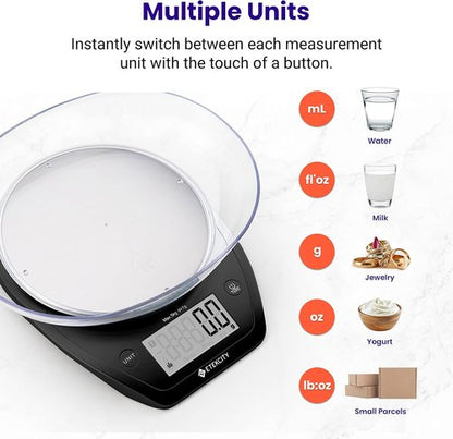 Etekcity Digital Food Scale - Accurate 0.1g Measurements for Weight Loss & Meal Prep | 11lb/5kg, Stainless Steel Black
