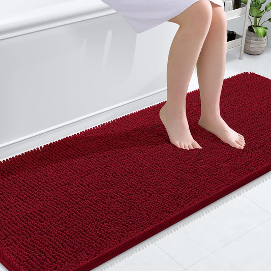 OLANLY Bathroom Runner Rug - Extra Soft Chenille | Quick-Dry, Machine Washable, 70x24 Inches, Red