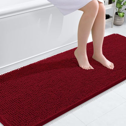 OLANLY Bathroom Rugs 70x24, Extra Soft Absorbent Chenille Bath Rugs, Rubber Backing Quick Dry, Machine Washable Bath Mats for Bathroom Floor, Tub and Shower, Home Decor Accessories, Red