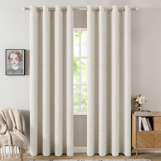 MIULEE Blackout Linen Texture Curtains - Thermal Insulated Room Darkening Drapes | Beige, 52x72 Inch (2 Panels)