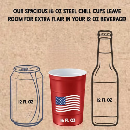 Flag Design 16 oz. Party Cups by [Brand Name] - Sturdy, Durable, Disposable & Recyclable | Patriotic Red, 12 Count