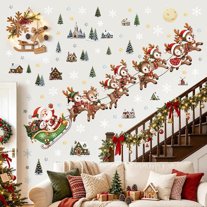 Reusable Santa Claus Reindeer Wall Decals – Peel & Stick Christmas Window Stickers (2 Sheets) - Variation: Reusable
