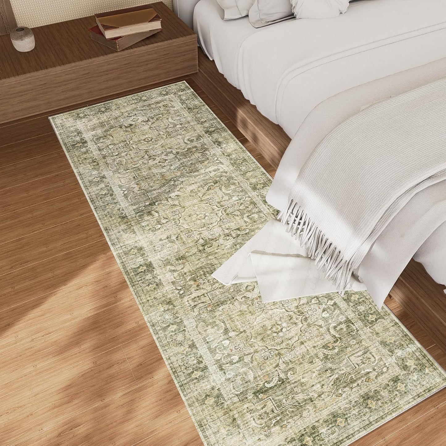 Skiennix Washable Rug Runners - Non-Slip Faux Wool Carpet for Hallways | Soft Low Pile, 2x6 ft