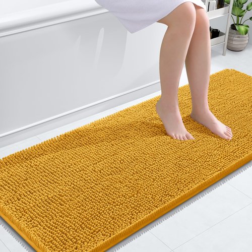 OLANLY Bathroom Rugs 59x24, Extra Soft Absorbent Chenille Bath Rugs, Rubber Backing Quick Dry, Machine Washable Bath Mats for Bathroom Floor, Tub and Shower, Home Decor Accessories, Golden Yellow