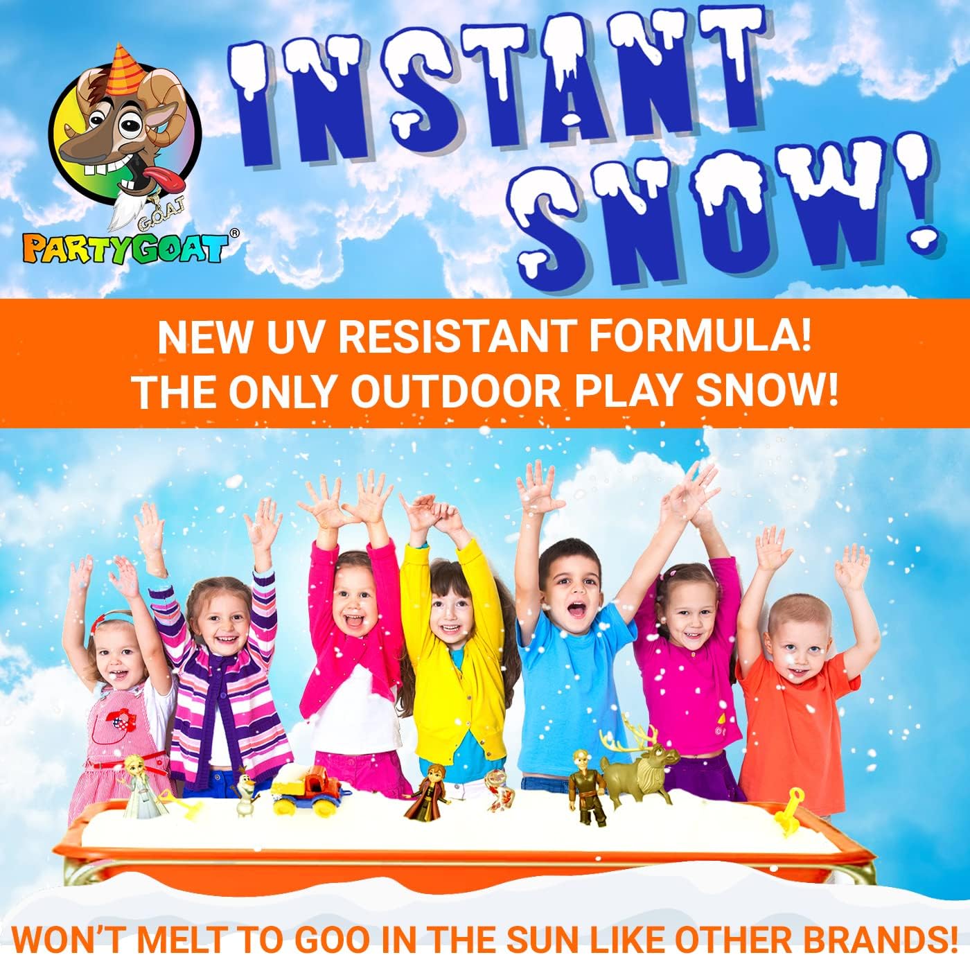 Party Goat Instant Snow Powder - Create 7 Gallons of Fake Snow for Sensory Play | 18oz, Just Add Water