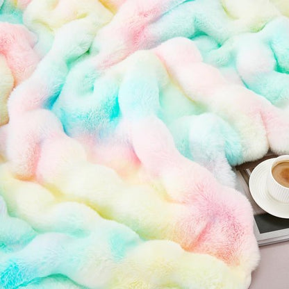 DREAMNINE Soft Faux Bubble Rabbit Fur Throw Blanket - Cozy Colorful Fuzzy Blanket for Couch | 50x60 Inches, Rainbow