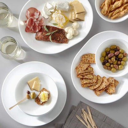Corelle Vitrelle 38-Piece Dinnerware Set - Chip Resistant, Lightweight Plates & Bowls in Winter Frost White