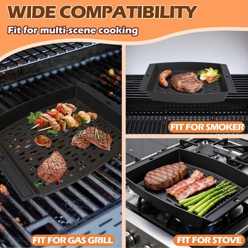 Cast Iron Grill Basket by [Brand Name] - 15"x12" Outdoor BBQ Pan for Fish & Veggies | Fits Most Grills
