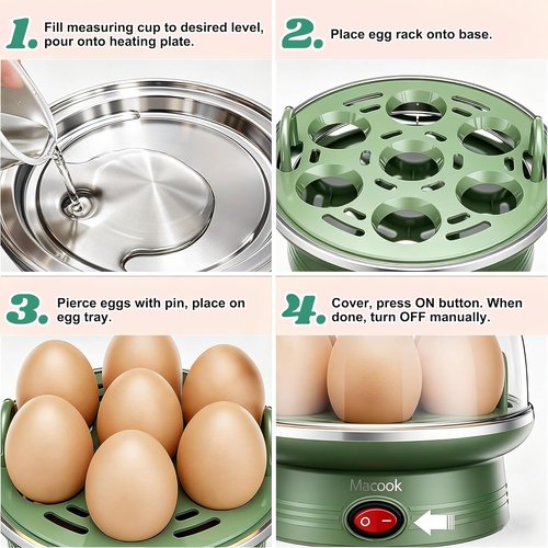 Macook Electric Egg Cooker - 7 Egg Capacity with Auto Shut-Off | Spring Green Hard Boiled Egg Maker