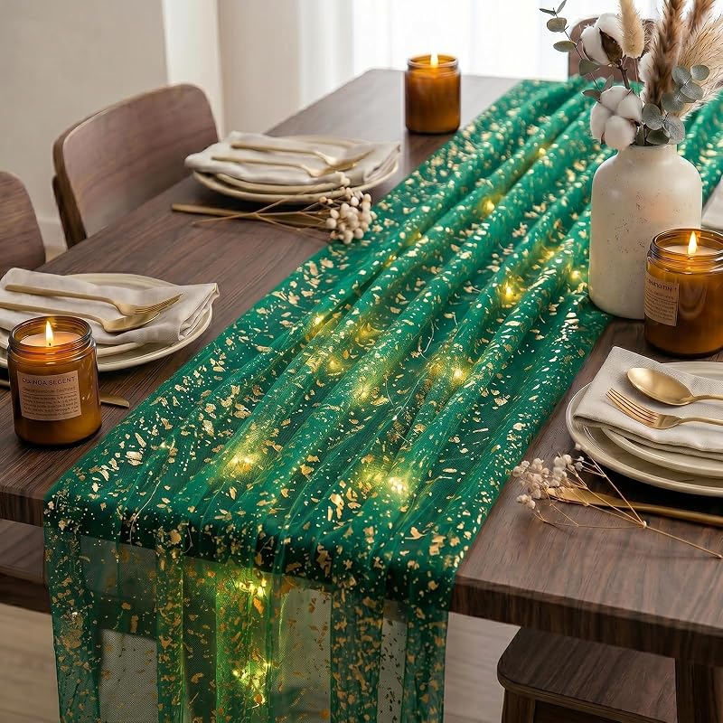 Artscope Green 28" x 120" Lighted Gauze Table Runner with LED Modes