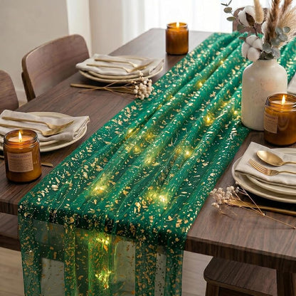 Artscope Green 28" x 120" Lighted Gauze Table Runner with LED Modes