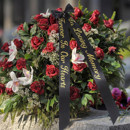 Norme Memorial Funeral Sash - 2 Pcs 63x3.8'' Satin Ribbon in Black for Casket Wreaths & Celebrations