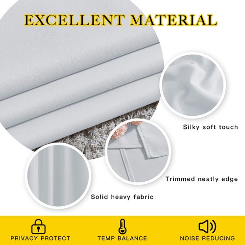 NICETOWN Room Darkening Curtains for Living Room - Easy Care Solid Thermal Insulated Silver Grommet Light Blocking for Bedroom (2 Panels, 46 by 72, Greyish White)