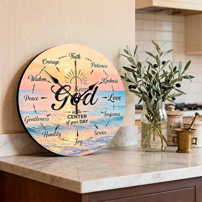 12 Inch Bible Verse Clock Put God First - Christian Wall Clock, Silent Non-Ticking