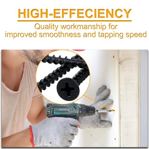 KURUI Drywall Screws Assortment Kit - #6 Black Wood Screws for Sheetrock | 165-Piece Picture Hanging Set