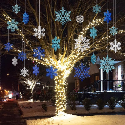 24 Pack 12" Glitter Hanging Snowflakes - Multicolor (Variation: White, Blue, Dark Blue)