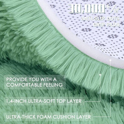OLANLY Mint Green Round Rugs for Bedroom - Machine Washable, 6 ft Circle Area Rugs for Living Room, Soft and Fluffy Shaggy Carpet for Teen Girls and Boys, Nursery Rooms, Dorms, Home Decor Aesthetic