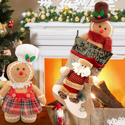 Gingerbread Plush Ornaments - 12.6 Inch Stuffed Animal Christmas Decor Gift for Kids | Set of 2