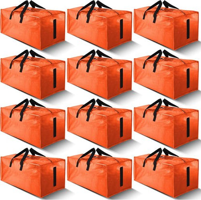 HOMESURE Large Water-Resistant Moving Bags - 12 Pack Heavy-Duty Storage Totes with Zippers & Handles | Space-Saving Design (Orange)