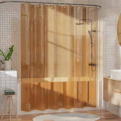 AmazerBath Shower Curtain Liner, EVA Clear Orange-Brown Heavy Duty Shower Curtain and Liner 2-in-1, 72x72 Luxury Plastic Weighted Bathroom Shower Liner, 12 Rustproof Grommets & 3 Heavyweight Stones