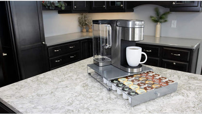 Nifty Coffee Pod Drawer - Compact Silver Storage for 36 K-Cups | Non-Rolling Under Coffee Pot Organizer