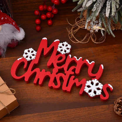 Red Merry Christmas Sign - Freestanding Wooden Tabletop Decor with 3D Snowflakes (Variation: Red)