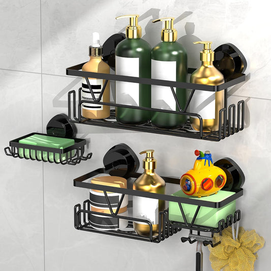 ZUNTO Shower Caddy | 3-Piece Suction Cup Organizer Set with Soap Holder & Hooks - No Drilling Required