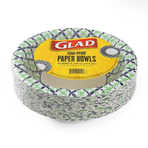 Glad Round Disposable Paper Bowls, Happy Daisies Design - Heavy Duty, Soak Proof, Cut-Resistant, Microwavable Bowl for All Foods & Daily Use, 16 Oz, 40 Count