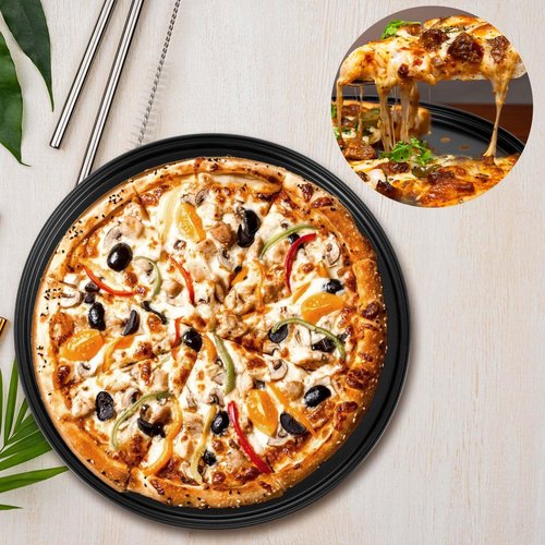 4 Pack 12 Inch Round Pizza Pan with Holes, Pizza Tray for Oven Carbon Steel Non-Stick Platter Bakeware, Baking Pans, for Home Restaurant Kitchen Baking(Black)