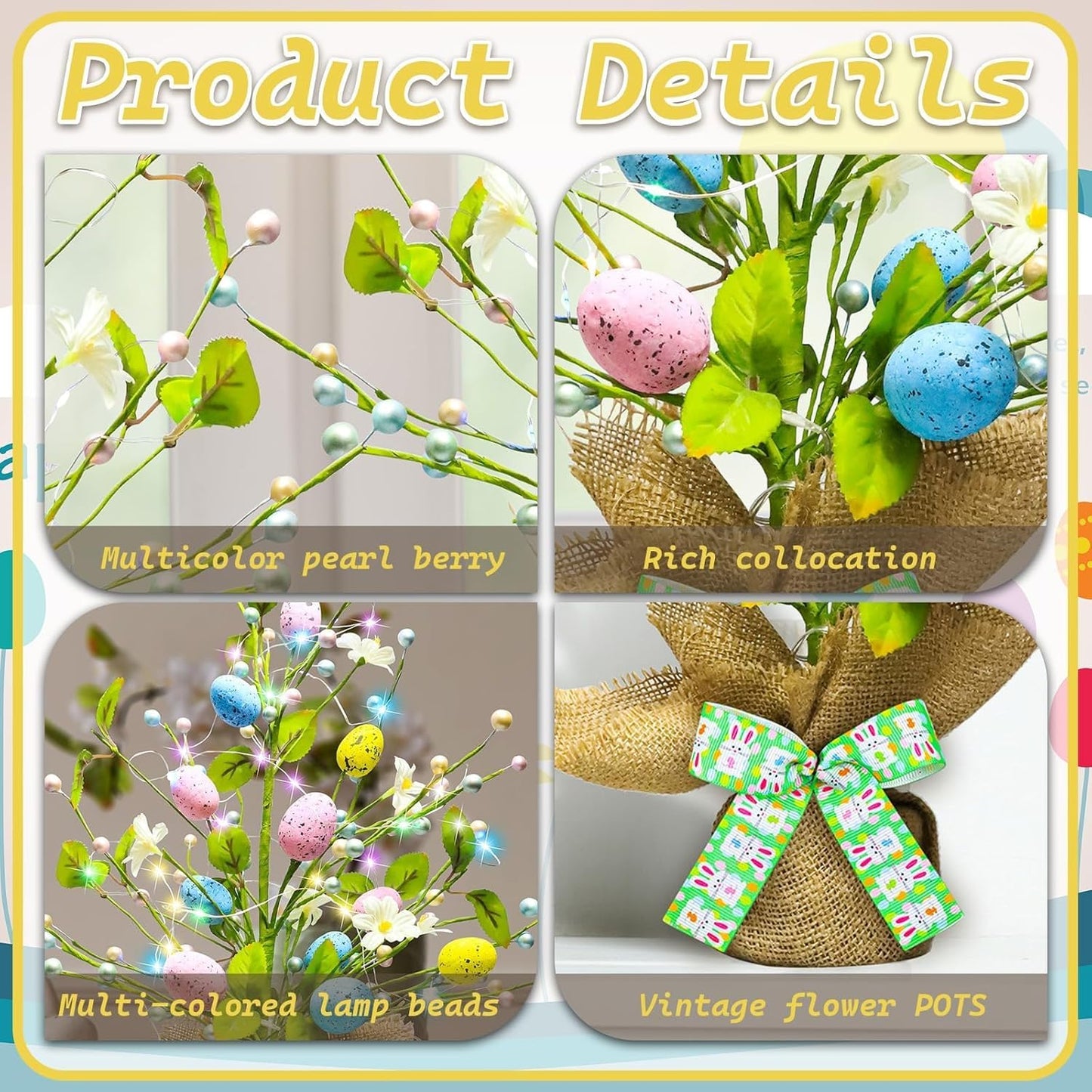 Skiennix Lighted Easter Egg Tree - 20'' Tabletop Decor with Timer | Artificial Centerpiece for Spring Home Decor