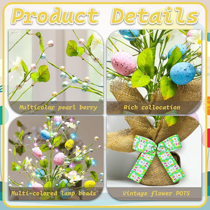 Skiennix Lighted Easter Egg Tree - 20'' Tabletop Decor with Timer | Artificial Centerpiece for Spring Home Decor