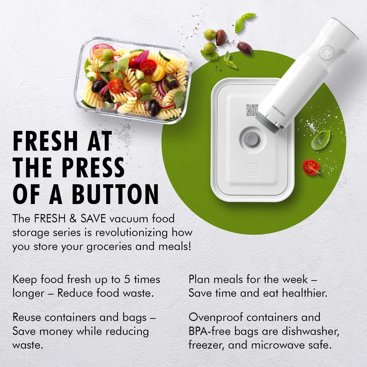 ZWILLING Fresh & Save Vacuum Sealer Machine - Airtight Food Storage Set with Glass Containers & Sous Vide Bags