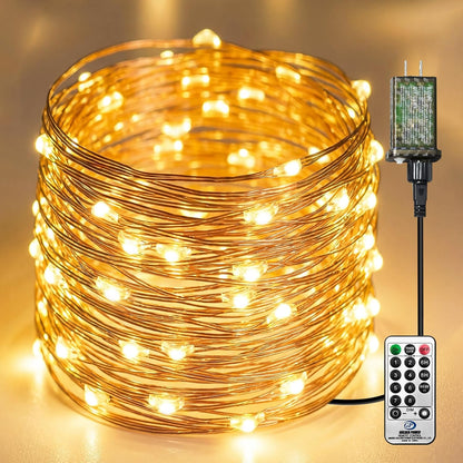 Plug-In Fairy Lights - 66 Ft 200 LED String Lights with Remote, 8 Modes & Timer | Warm White for Indoor Decor