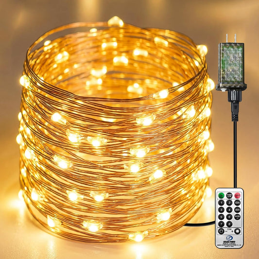 Plug-In Fairy Lights - 66 Ft 200 LED String Lights with Remote, 8 Modes & Timer | Warm White for Indoor Decor