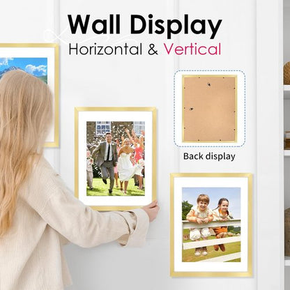 FIXSMITH 11x14 Picture Frame Set of 2 - HD Plexiglass for 8x10 or 11x14 Photos | Gold Wall Decor