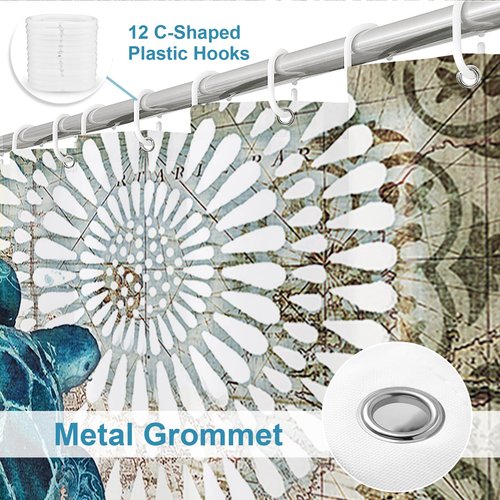 Final Friday Nautical Green Sea Turtles Beach Theme Fabric Shower Curtain Sets Bathroom Blue Ocean Decor with Grommets and Hooks - 72 x 72 Inch Teal