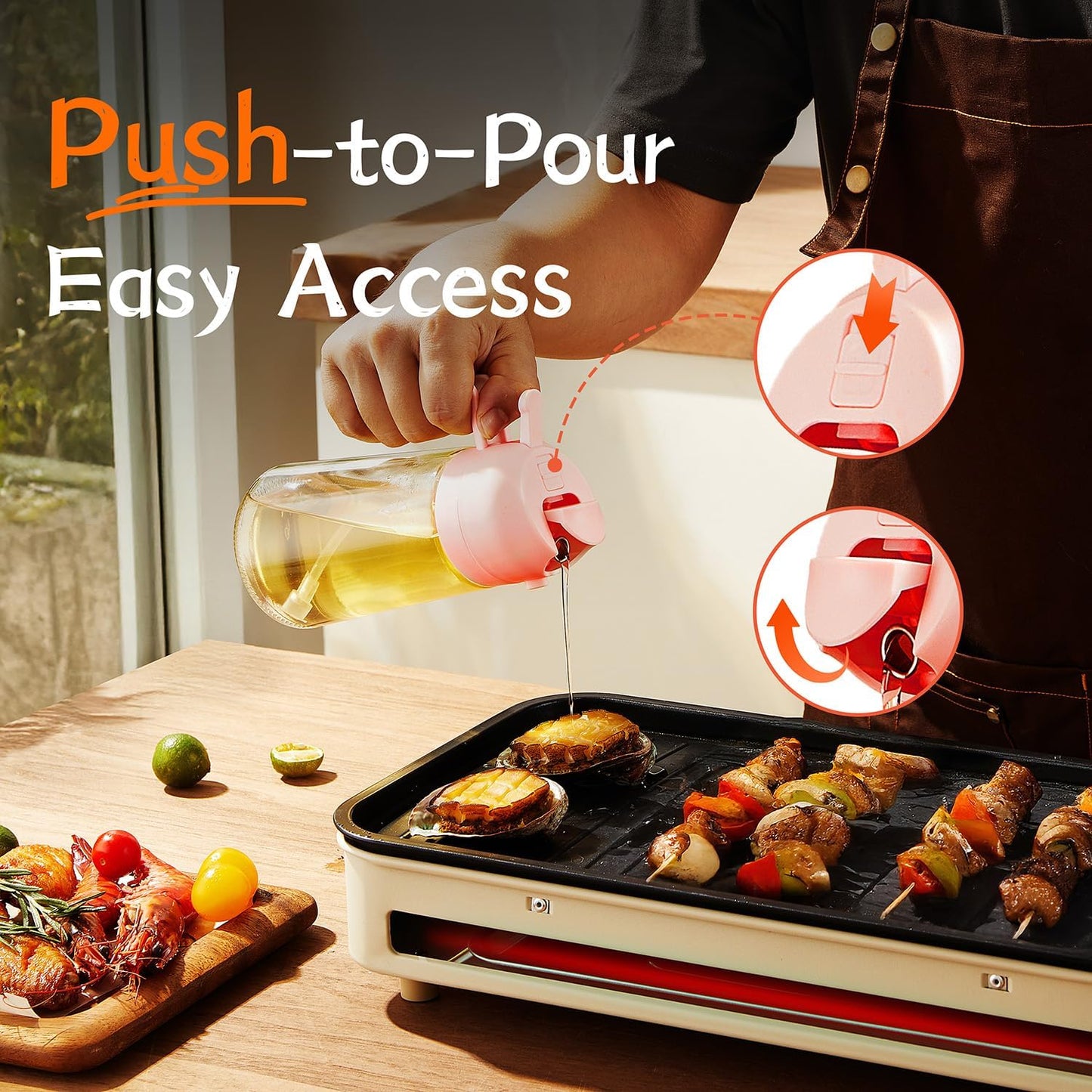 TrendPlain 16oz Glass Olive Oil Sprayer - 2-in-1 Dispenser for Cooking, Air Fryer & BBQ - Peach Color