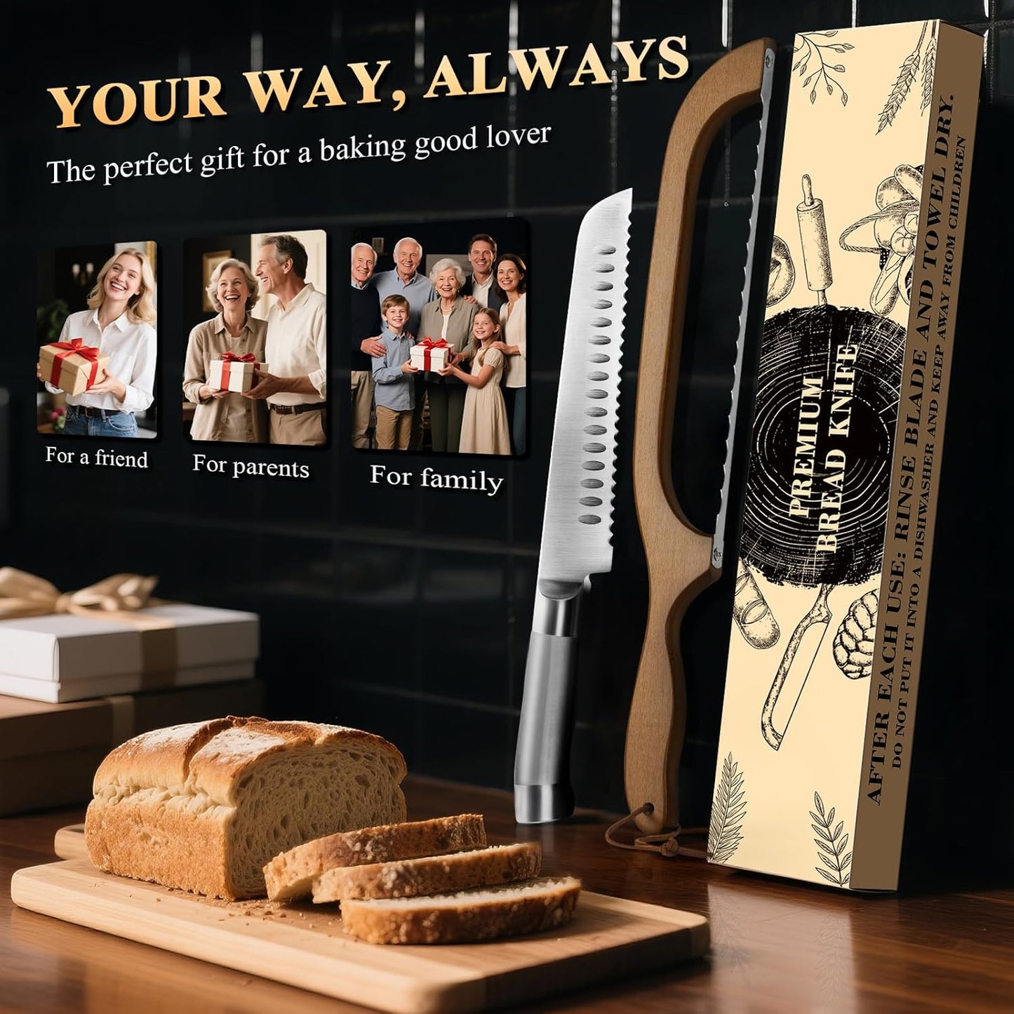 Skiennix Sourdough Bread Knife - Ergonomic Serrated Cutter for Easy Slicing | 2-Pack Set