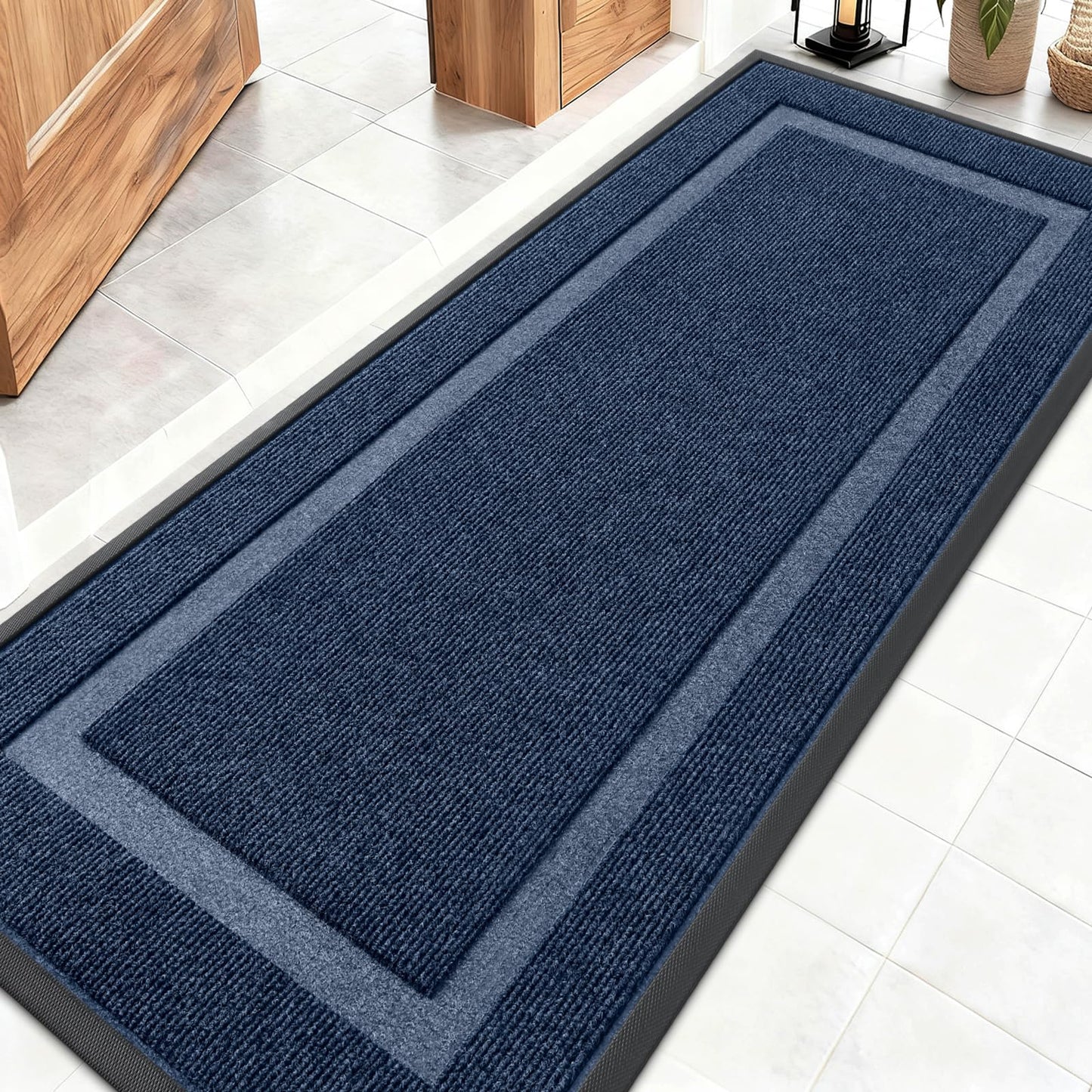 OLANLY Front Door Mat Indoor Outdoor Entrance, Waterproof All-Season, All-Weather Doormat, Sturdy Natural Rubber, Fade Resistant, Low Profile, Easy Clean Patio Porch Entryway Mat, 59x20, Blue