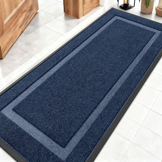 OLANLY Front Door Mat Indoor Outdoor Entrance, Waterproof All-Season, All-Weather Doormat, Sturdy Natural Rubber, Fade Resistant, Low Profile, Easy Clean Patio Porch Entryway Mat, 59x20, Blue