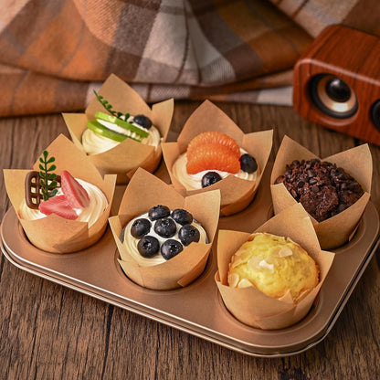 Neyimqr Natural Tulip Cupcake Liners - 120 Count Food Grade Parchment Paper Muffin Holders | Greaseproof for Parties & Holidays