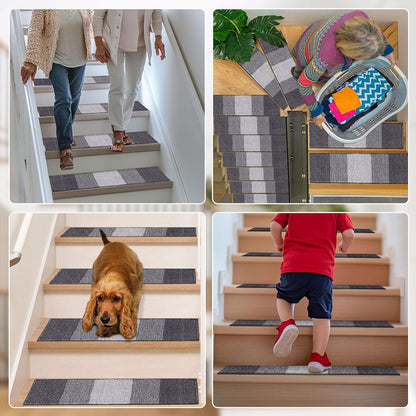 OLANLY Stair Treads - Non-Slip Protection for Wooden Steps | Grey, 2-Piece Bundle for Living Room & Bedroom