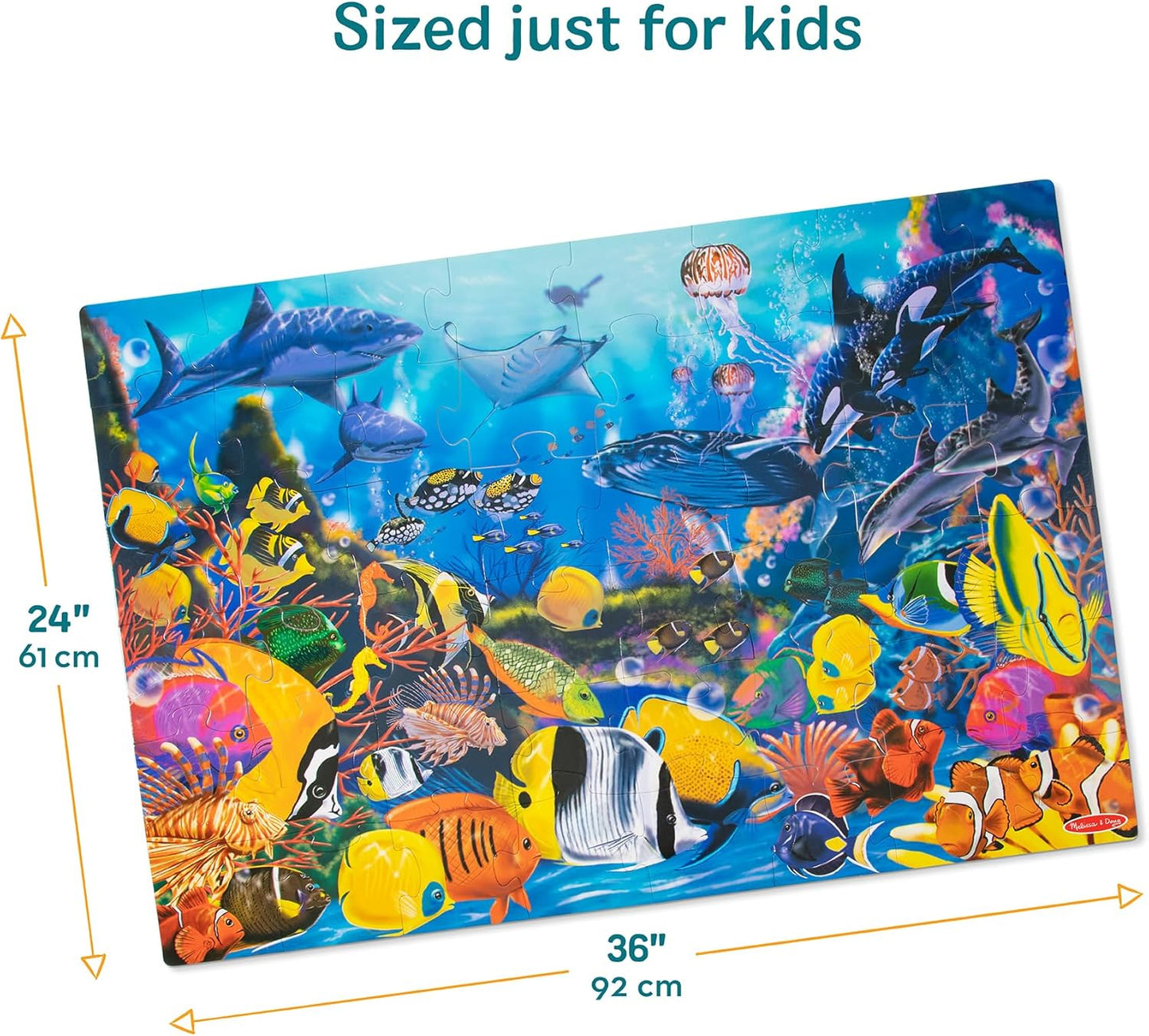 Melissa & Doug Jumbo Underwater Ocean Floor Puzzle - 48-Piece Educational Activity for Kids Ages 3+ (2 x 3 Feet)