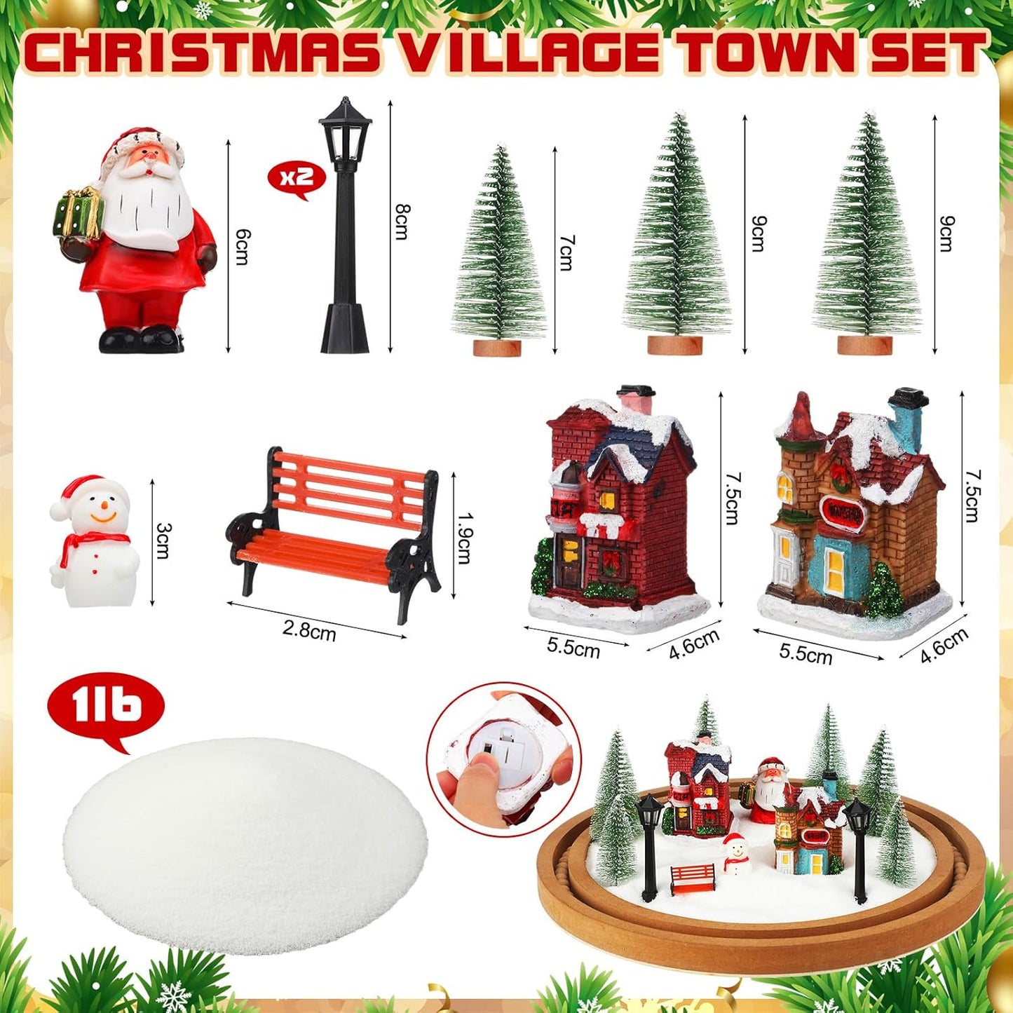 Soulchen Christmas Village Set - 14 Pcs Lighted Tabletop Decor with Mint Scented Candle | Festive Figurines for Holiday Celebrations