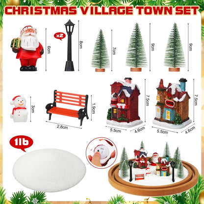 Soulchen Christmas Village Set - 14 Pcs Lighted Tabletop Decor with Mint Scented Candle | Festive Figurines for Holiday Celebrations