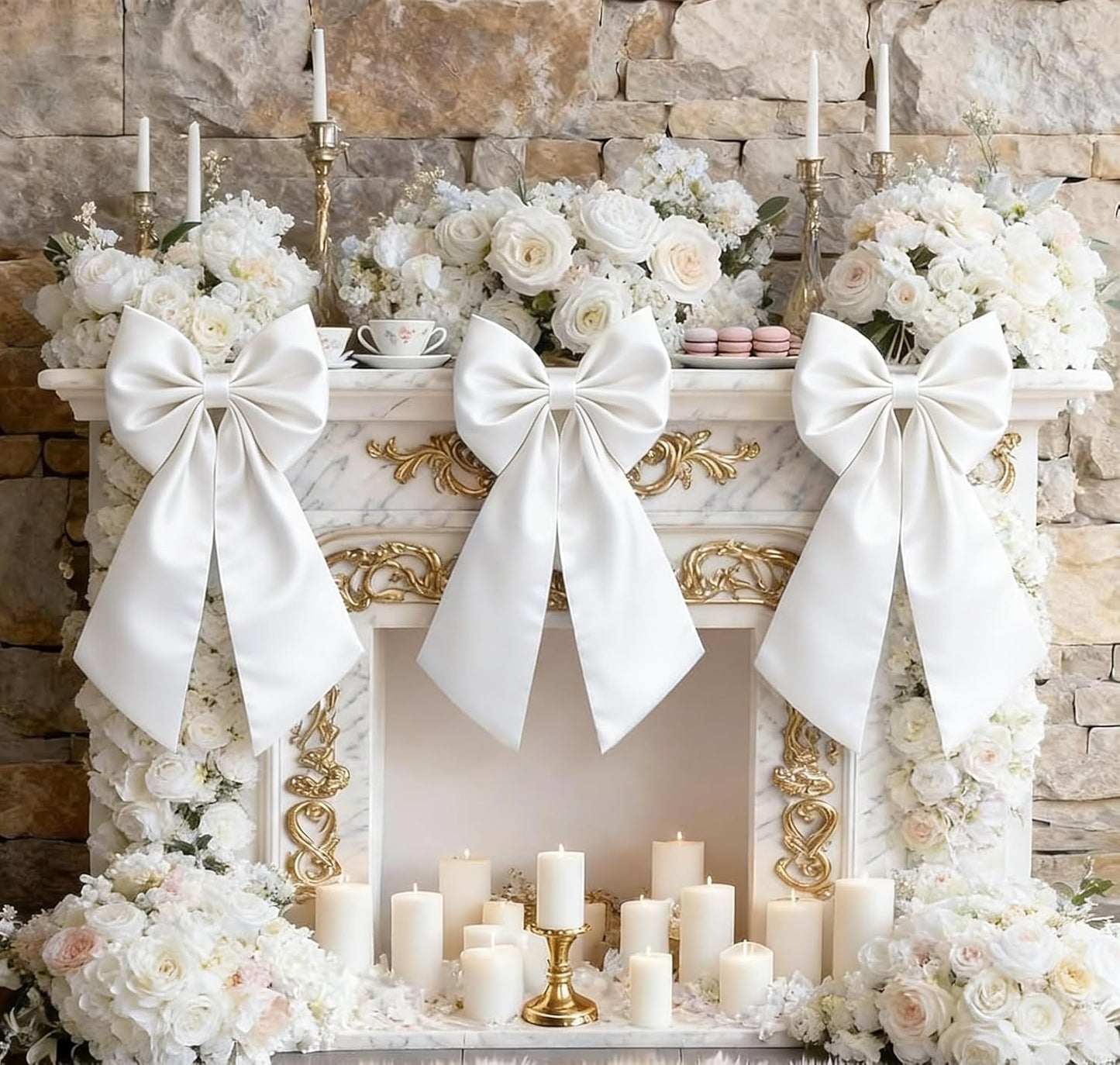 White Bow Decor | Large Crib Skirt with 3 Big White Bows - Perfect for Baby Showers & Parties (22 x 11 Inch)