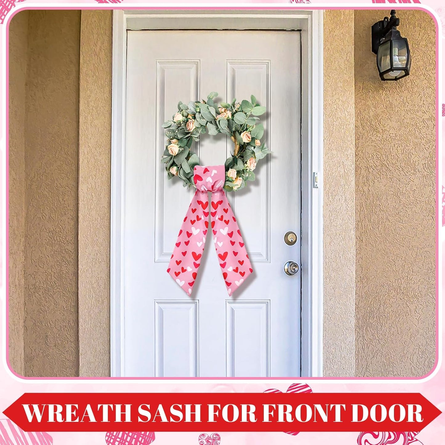 Skiennix Wreath Sash - Satin Blank Sashes for Embroidery | Romantic Heart Print, Red & Pink